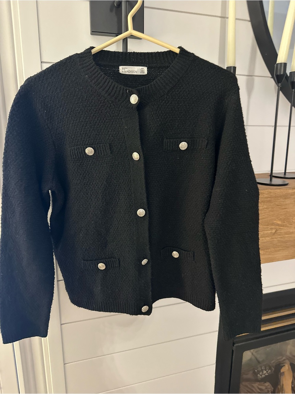 89th & Madison Black Button-Front Knit Cardigan
